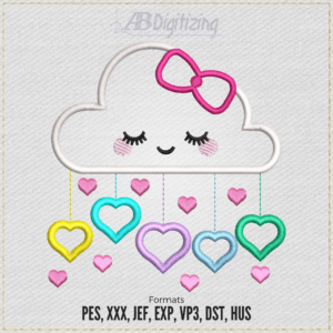 Cloud With Hearts Embroidery Design