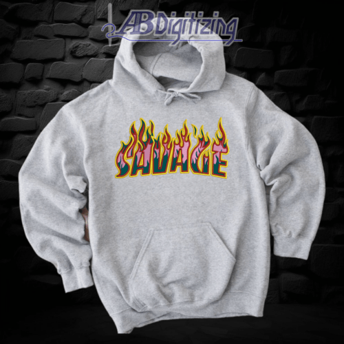 Savage Word In Flame Embroidery Design on shirt