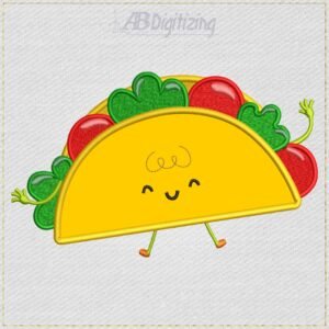 Diseño de bordado con apliques de taco feliz