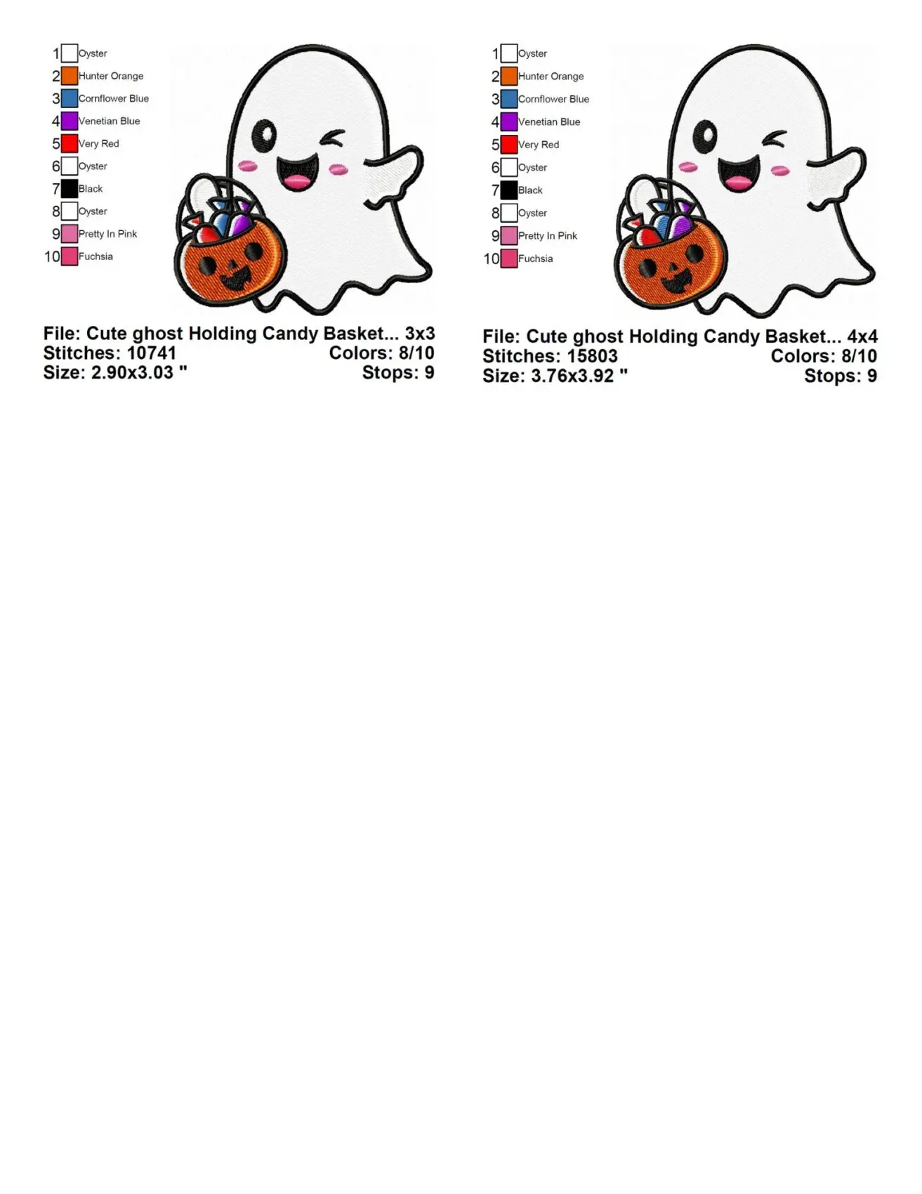 Trick or Treat Ghost Embroidery Design Info