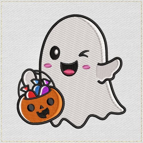 Diseño de bordado de fantasma "Dulce o truco"