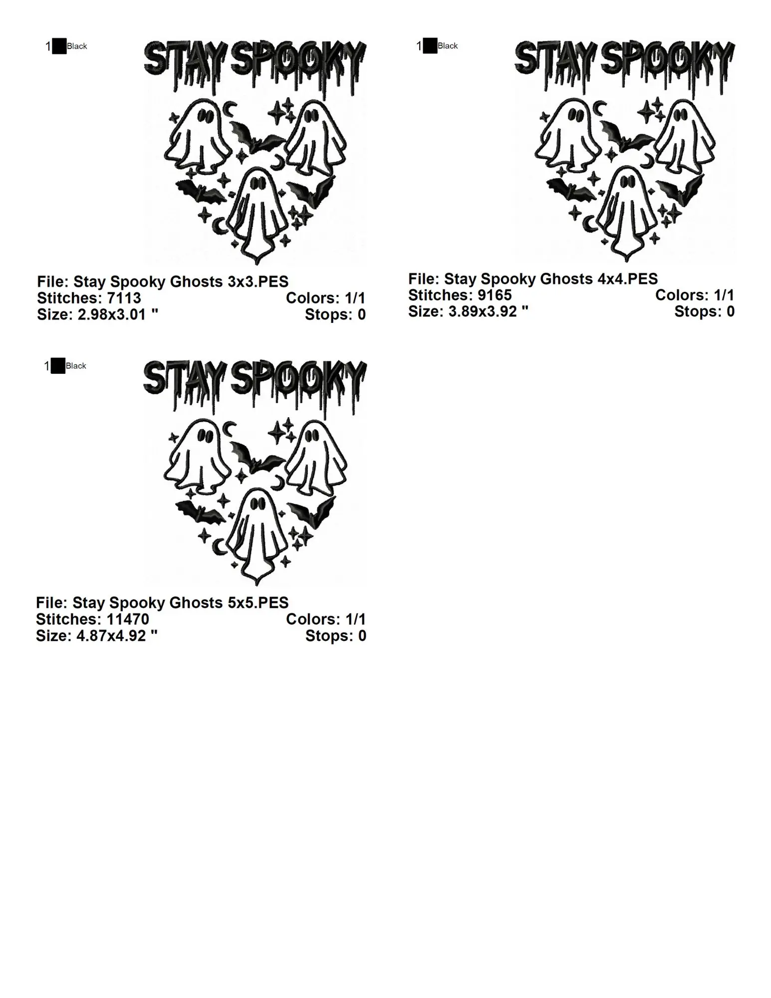 Stay Spooky Ghosts Embroidery Design Info