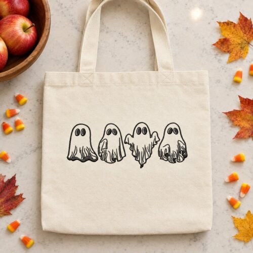 Spooky Ghosts embroidery design stitched on a tote bag