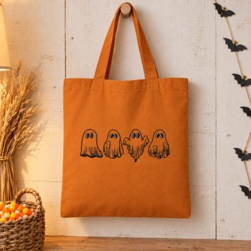 Spooky Ghosts embroidery design stitched on a tote bag