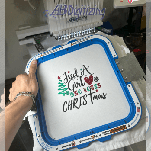 Just a Girl Who Loves Christmas Embroidery Design Sample Stitch