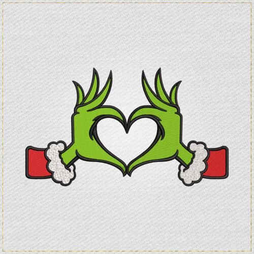 Diseño de bordado de encantador corazón del Grinch