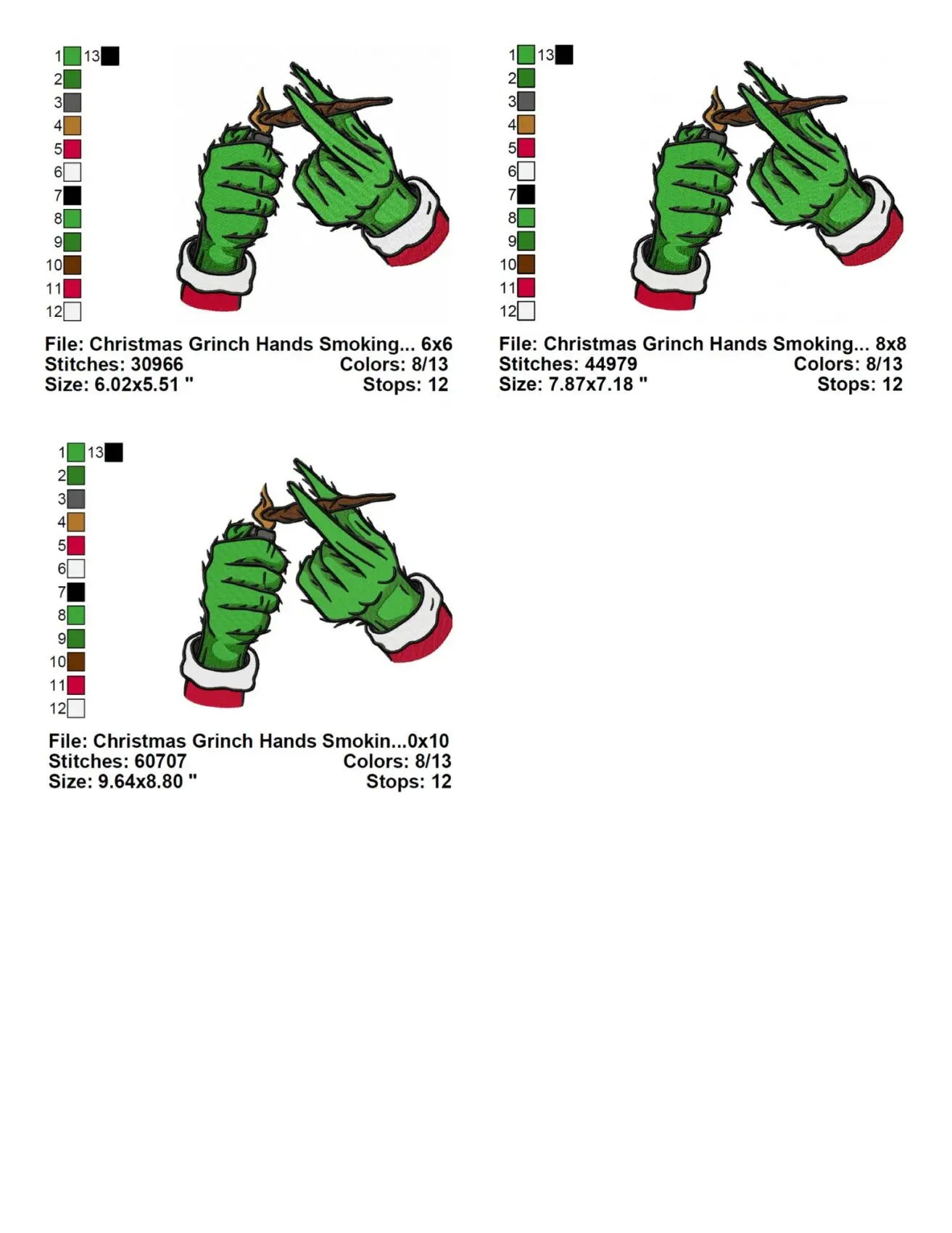 Christmas Grinch Hands Smoking Embroidery Design Info