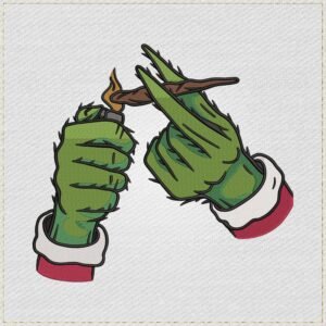 Diseño de bordado de las manos del Grinch navideño fumando
