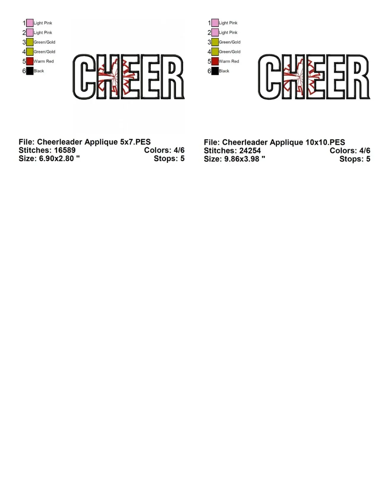 CHEER Word Embroidery Design Info