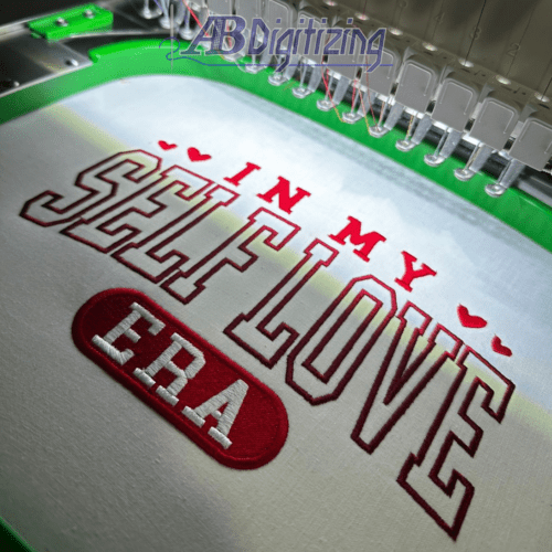 In my Self Love Era Embroidery Design sample stitch
