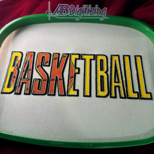 Basketball Word Embroidery Design sample stitch