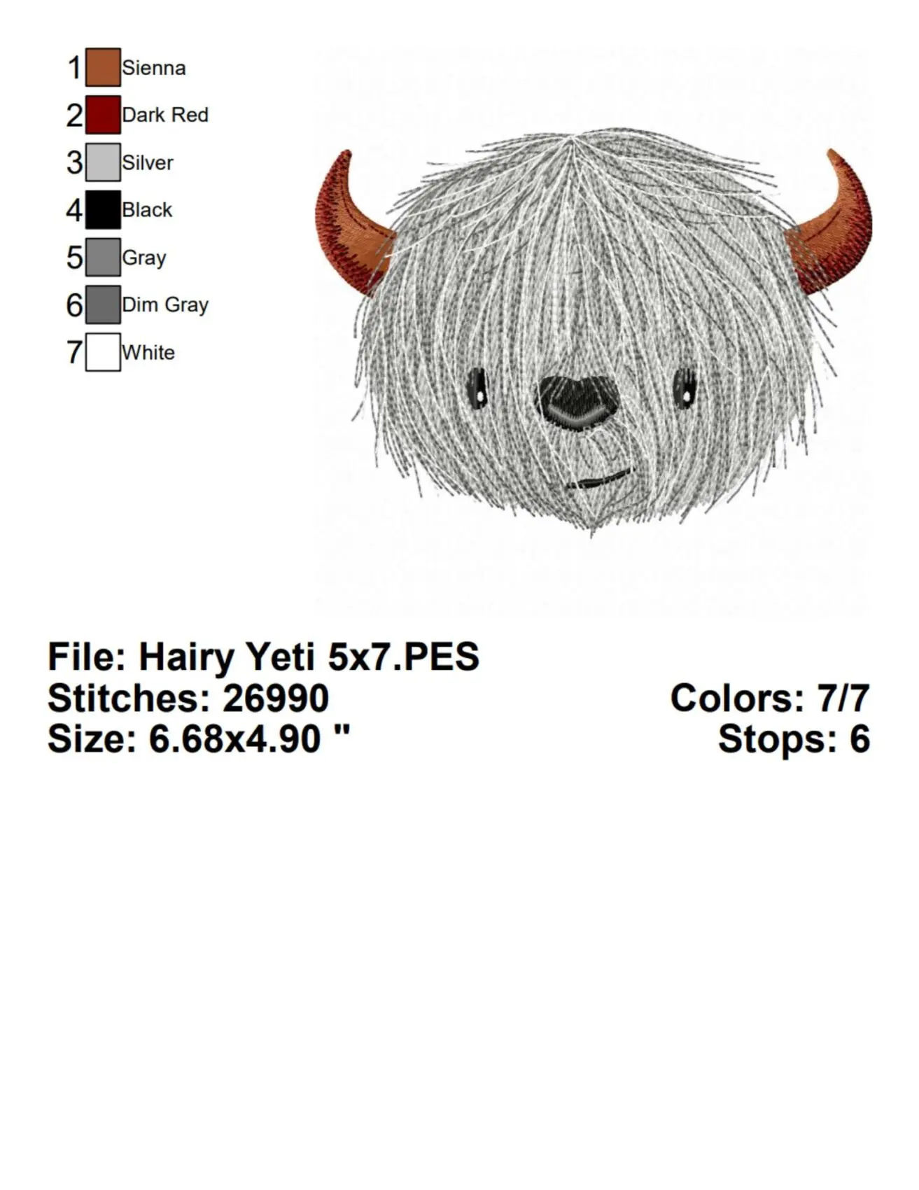 Hairy Yeti Embroidery Design Info