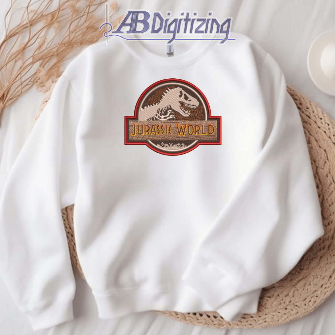 manual embroidery digitizing Jurassic World mockup sample