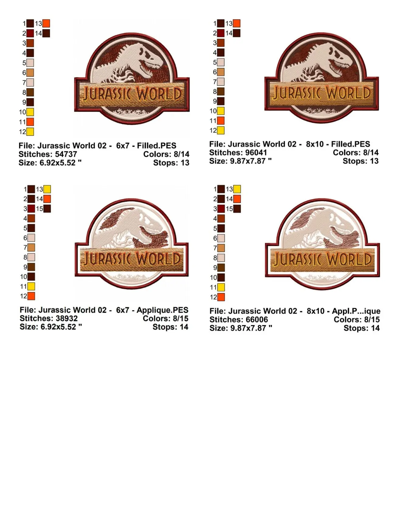 Jurassic World Embroidery Design Info
