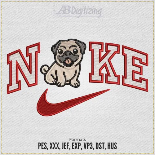 Pug Dog Swoosh Embroidery Design