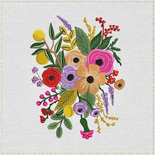 Diseño de bordado de hermoso ramo floral