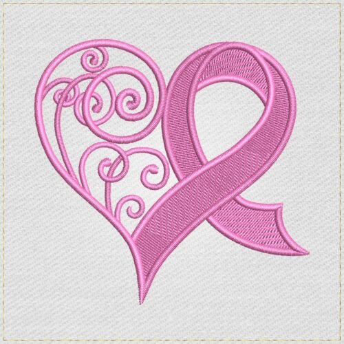 Diseño de bordado de cinta de corazón contra el cáncer de mama