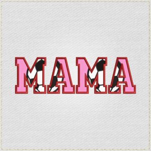 Diseño de bordado de la palabra MAMA con temática de fútbol