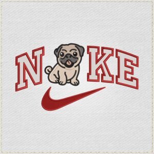 Diseño de bordado de Swoosh con perrito raza pug