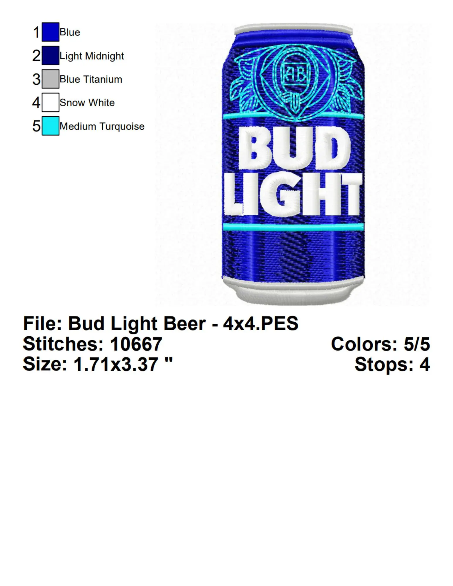 Bud Light Beer Embroidery Design Info
