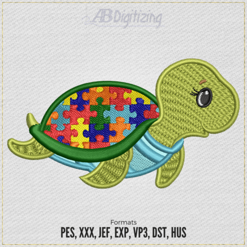Cute Turtle Autism Embroidery Design
