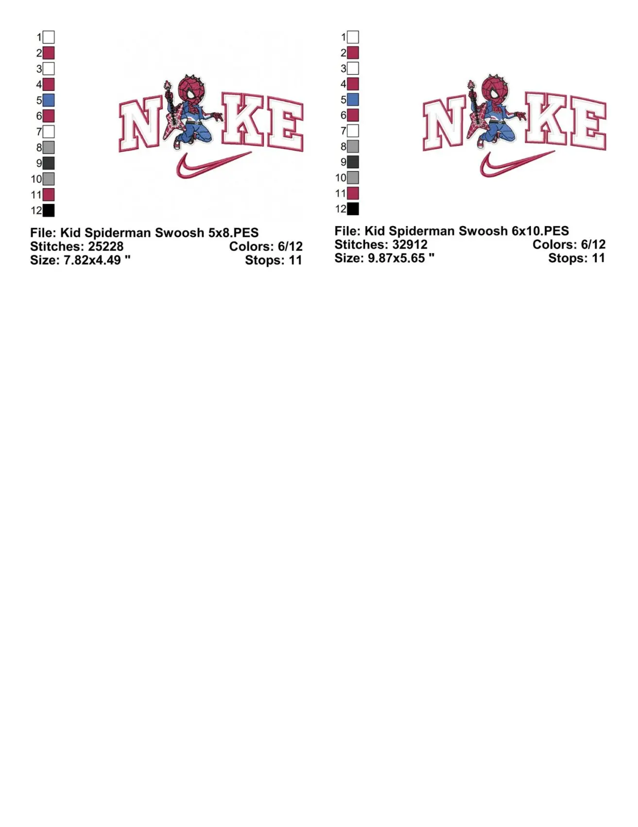 Little Spiderm4n Swoosh Embroidery Design Info