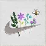 Diseño de bordado de Swoosh floral con abeja voladora