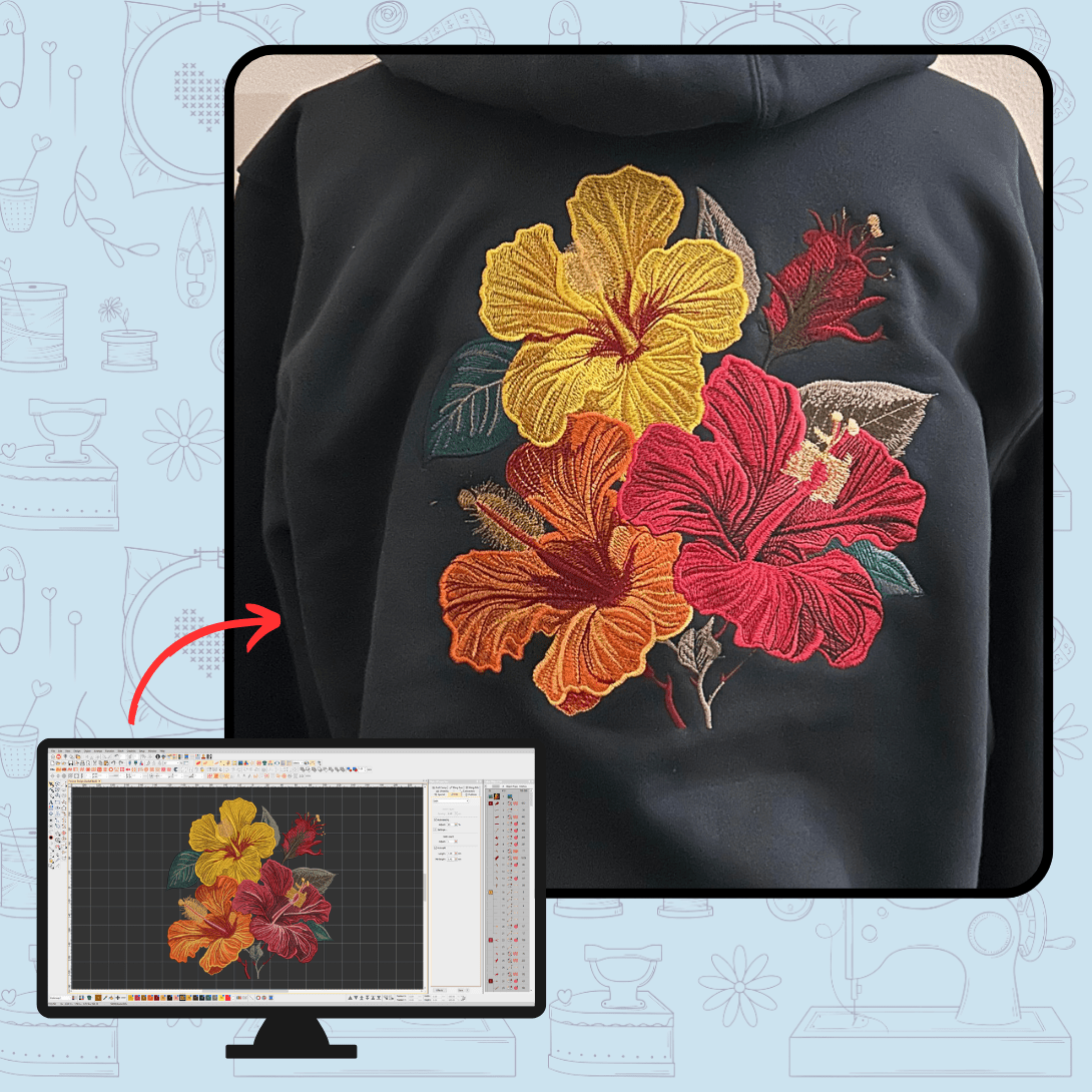 machine embroidery underlay stitches flowers mockup design
