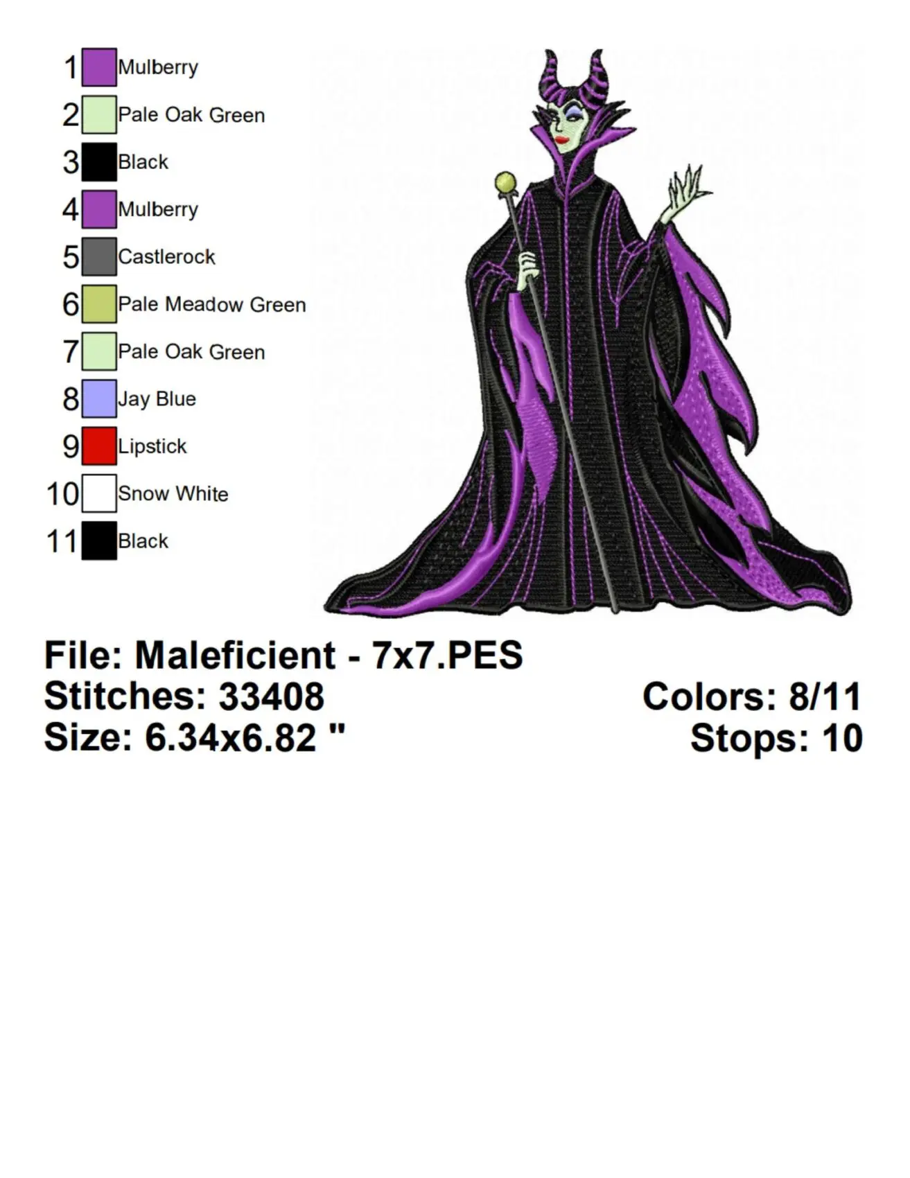 Maleficient Embroidery Design Info