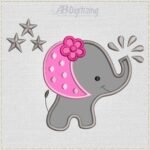 Baby Elephant with Stars Embroidery Design