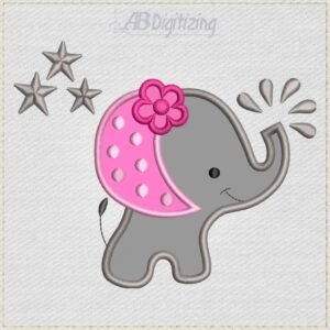 Diseño de bordado de elefante bebé con estrellas