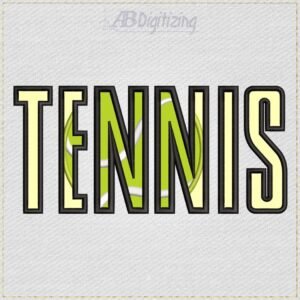 Diseño de bordado de palabra TENNIS y pelota en aplique