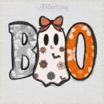 Diseño de bordado de lindo fantasma con lazo, BOO