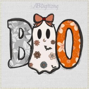 Diseño de bordado de lindo fantasma con lazo, BOO