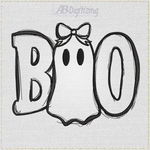 Diseño de bordado de lindo fantasma con lazo, BOO, foto 2