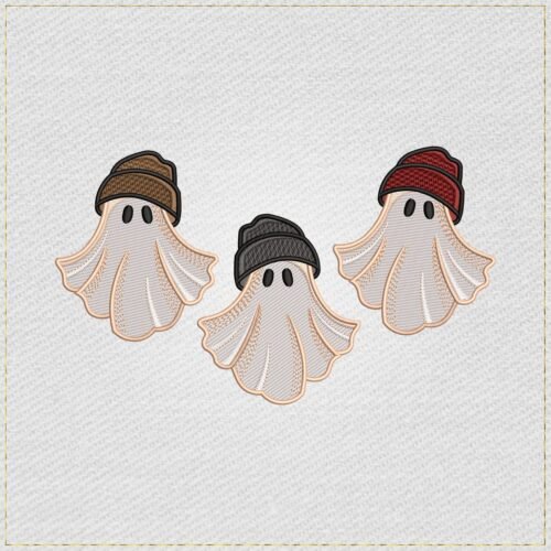 Diseño de bordado de fantasmas con gorros