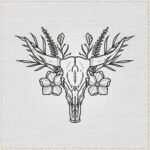 Diseño de bordado de calavera de cabra floral