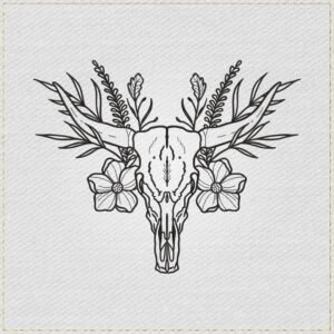 Diseño de bordado de calavera de cabra floral