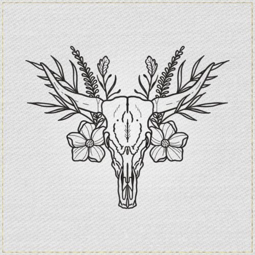 Diseño de bordado de calavera de cabra floral