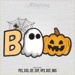 BOO Ghost Pumpkin Spider Web Embroidery Design