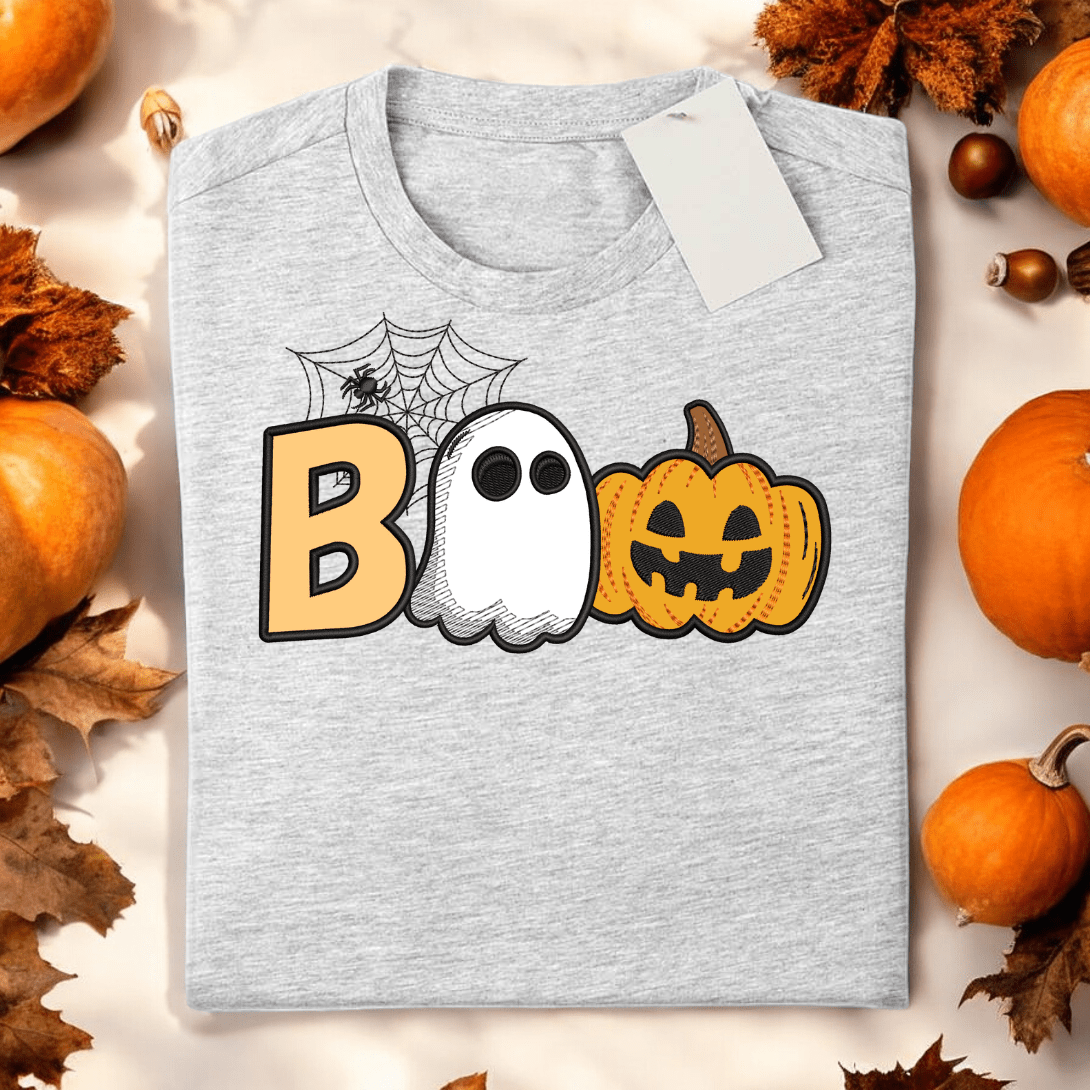 BOO Ghost Pumpkin Spider Web Embroidery Design 02