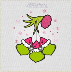 Diseño de bordado de la mano y las caras del Grinch