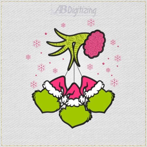 Diseño de bordado de la mano y las caras del Grinch