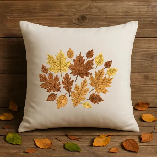 Autumn Leaves Cluster Embroidery Design On Pillow