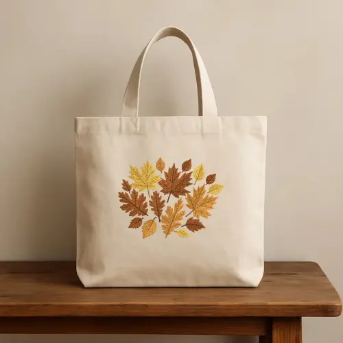 Autumn Leaves Cluster Embroidery Design on Tote Bag