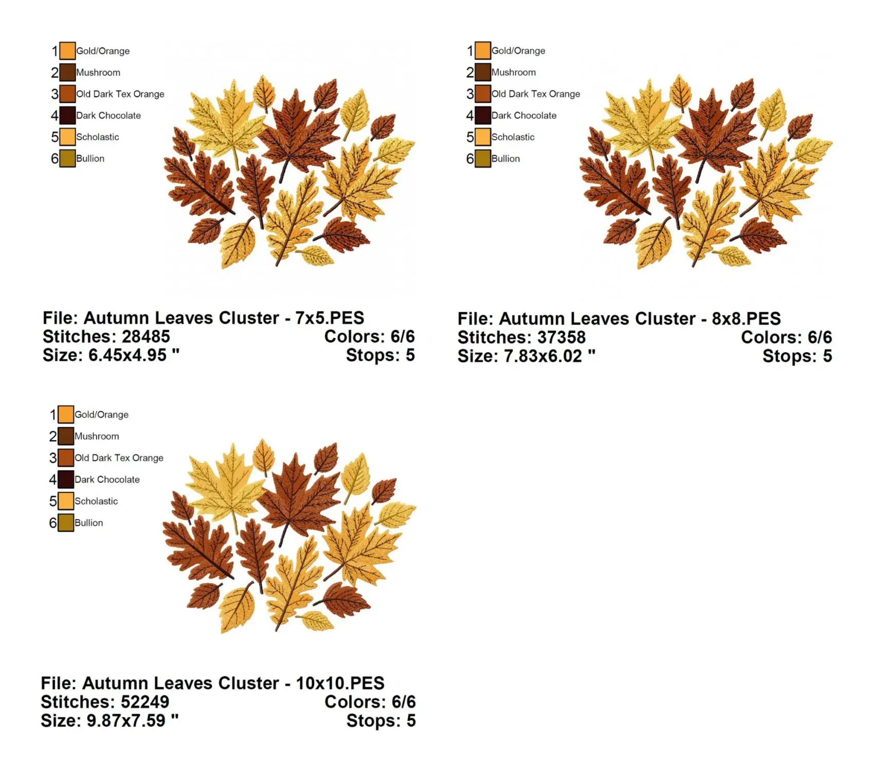 Autumn Leaves Cluster Embroidery Design Info