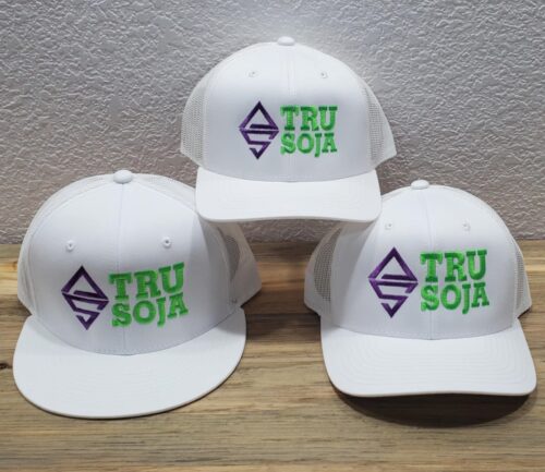 TRU SOJA embroidery stitch out on hats