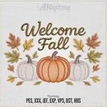 Welcome Fall Script with Pumpkins Embroidery Design