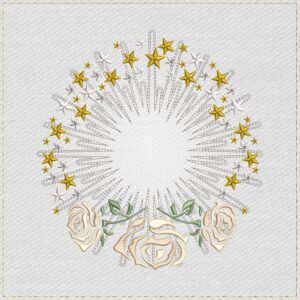 Diseño de bordado de marco monograma celestial con rosas