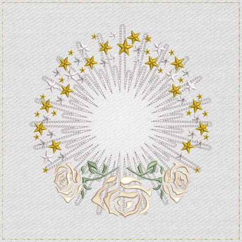 Diseño de bordado de marco monograma celestial con rosas
